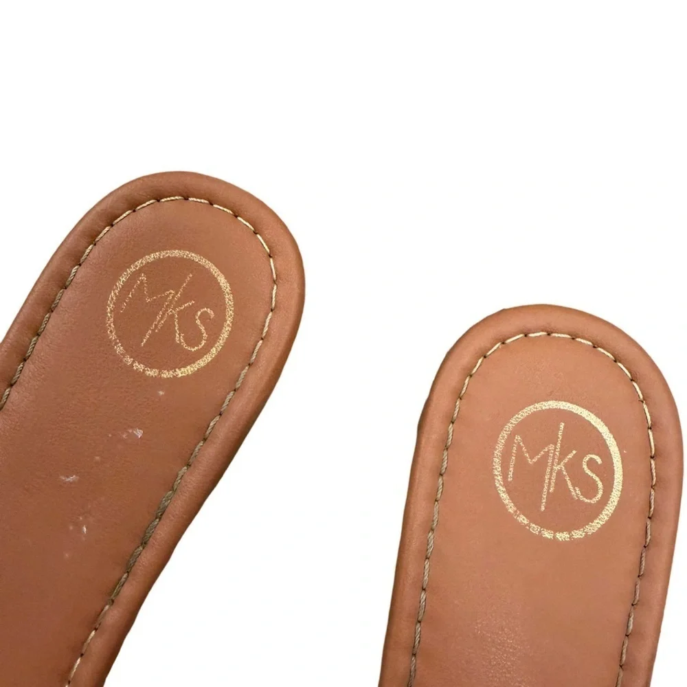 MKS Brown Slide Sandal with Green Leather Bow Size 8